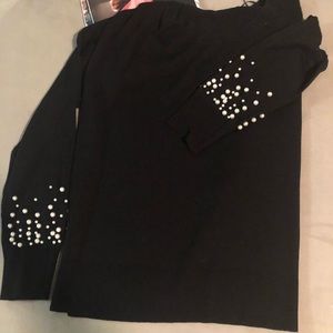 ZARA Black Sweater with Pearl Sleeve